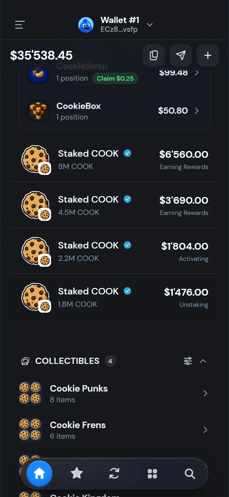 Positions on CookieSwap, CookieBox and MomoSwap with staked COOK